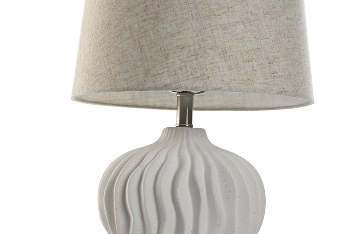 DKD Home Decor Lámpara de Sobremesa Ondulada de Loza y Lino Blanco y Beige