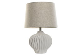DKD Home Decor Lámpara de Sobremesa Ondulada de Loza y Lino Blanco y Beige