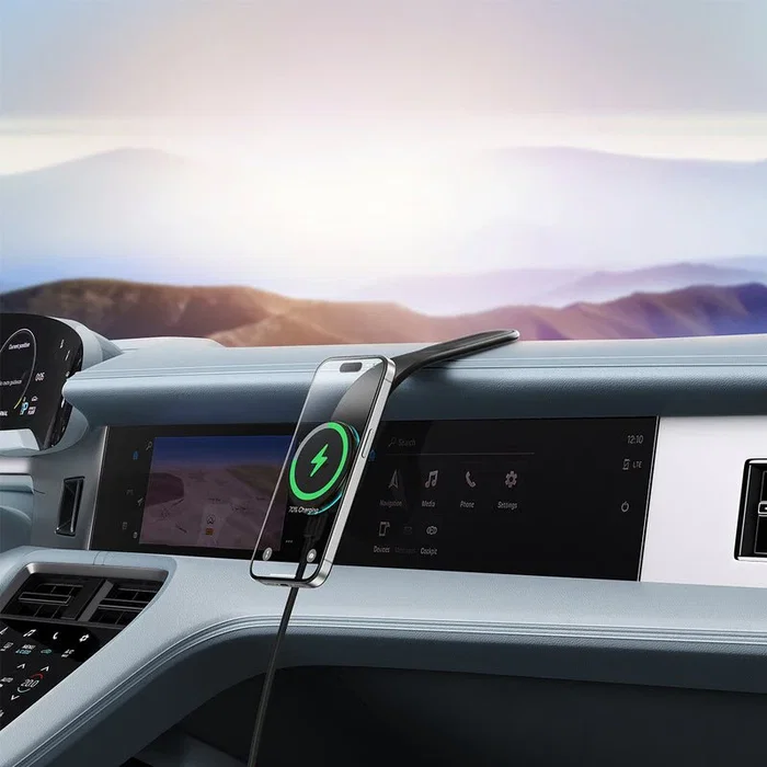 Baseus C02 Pro Cargador Inalámbrico de Carga Rápida 15W, Compatible con MagSafe, para Coche y Uso Interior, Negro
