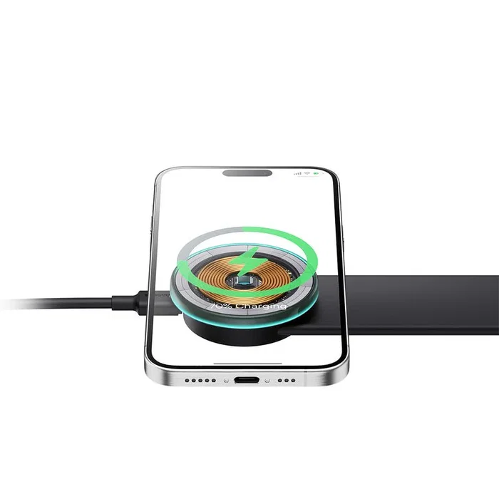 Baseus C02 Pro Cargador Inalámbrico de Carga Rápida 15W, Compatible con MagSafe, para Coche y Uso Interior, Negro