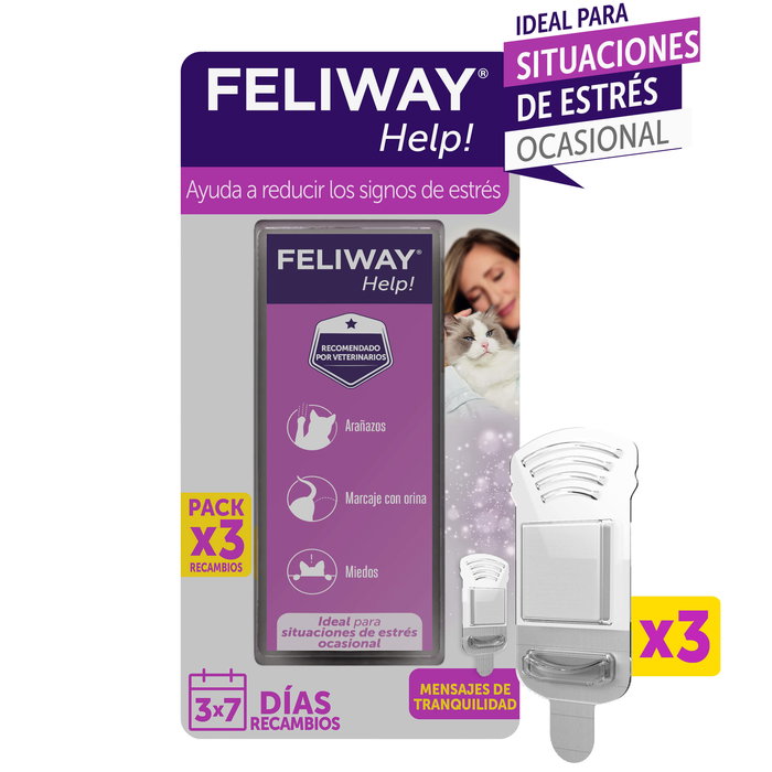 Feliway Help - 3 Recambios para Difusor, Reduce Estrés en Gatos, Viajes, Cambios, Fiestas