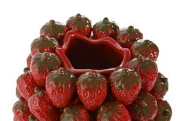 DKD Home Decor Jarrón Tropical Rojo Verde Gres 4 Unidades 24 x 28.5 x 24 cm