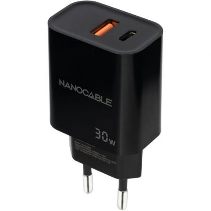 Nanocable Cargador de Pared 30W USB-C PD + USB-A QC Negro