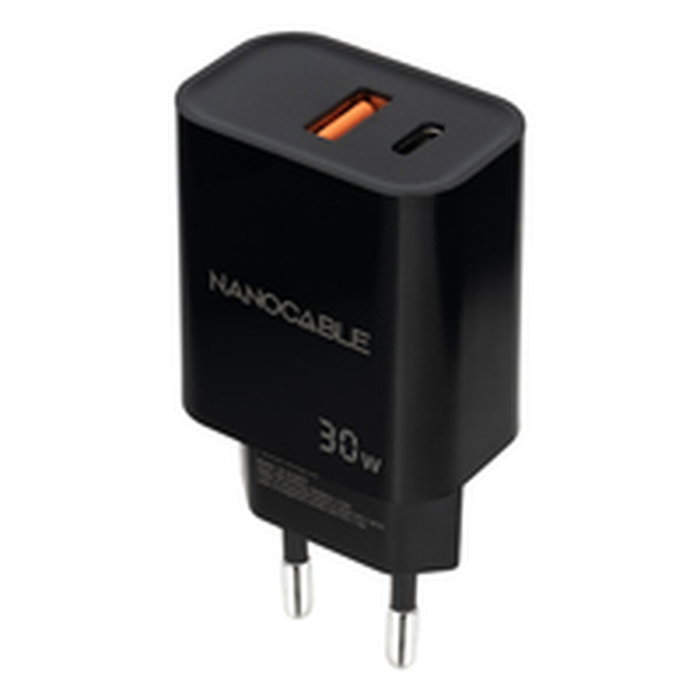 Nanocable Cargador de Pared 30W USB-C PD + USB-A QC Negro