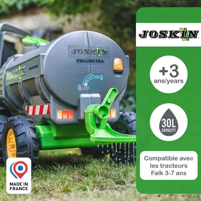 Falk Remolque Cisterna Joskin 30 Litros con Grifo y Esparcidor para Niños Jardineros 3-7 Años