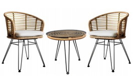 DKD Home Decor Mesa Terraza Y Jardin Ratán Sintético Marron Claro Blanco 56x76x59 cm Set de 3