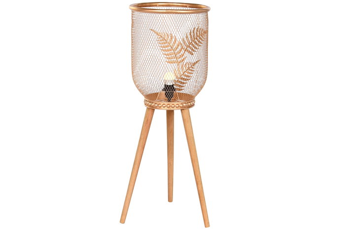 DKD Home Decor Lámpara de Sobremesa Metal y Pino Hoja Dorado