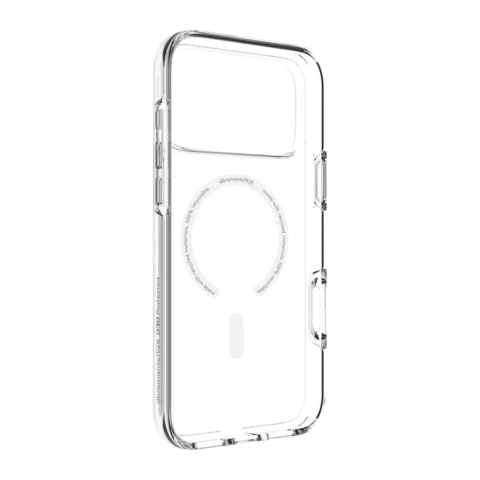 Dbramante1928 Iceland Ultra D3O MS Funda Protectora Transparente Compatible con MagSafe para iPhone, Resistente a Impactos y Polvo, Plástico Reciclado 100%