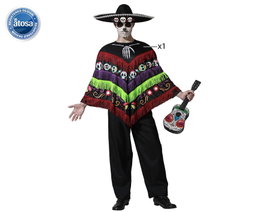Disfraz Mariachi Hombre Adulto - Poncho con Calaveras Multicolor para Día de los Muertos, Halloween o Fiesta Temática - Talla Única