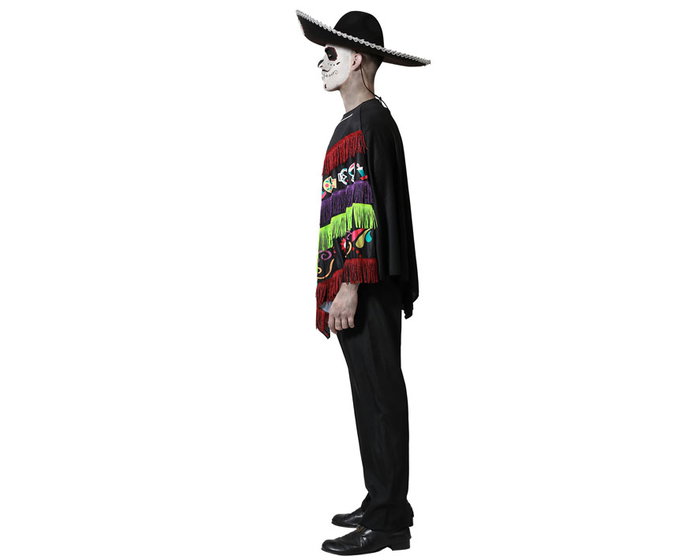 Disfraz Mariachi Hombre Adulto Talla Única con Poncho Multicolor y Calaveras