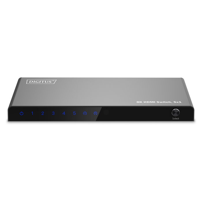 Digitus Conmutador HDMI 5x1 8K/60Hz HDR, 48 Gbit/s, HDCP 2.3, Negro, Control Remoto y Cable USB-C Incluido
