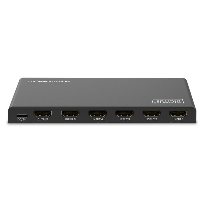 Digitus Conmutador HDMI 5x1 8K/60Hz HDR, 48 Gbit/s, HDCP 2.3, Negro, Control Remoto y Cable USB-C Incluido
