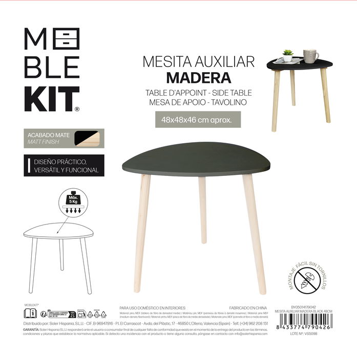Inde Mesita Auxiliar Madera Black 48 cm (6 Unidades)