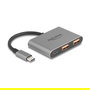 DELOCK Hub USB 3.2 Gen 2 (10 Gbps) 3 Puertos - 1x Tipo-C + 2x Tipo-A, 64337 - Cable Corto de 0.1m, Metal Gris, Plug & Play para Windows, macOS, Linux