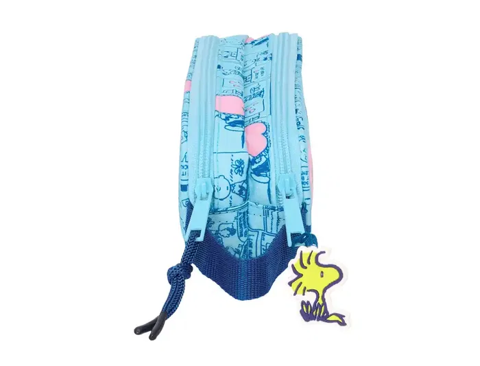 Safta Estuche Portatodo Doble Snoopy Love - Bolso Escolar con 2 Cremalleras, Dimensiones 80x60x210 mm