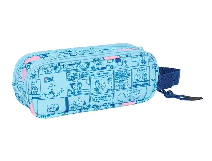 Safta Estuche Portatodo Doble Snoopy Love - Bolso Escolar con 2 Cremalleras, Dimensiones 80x60x210 mm
