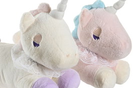DKD Home Decor Peluche Unicornio Rosa Palo y Amarillo Poliester 12 x 18 x 33 cm (4 Unidades)