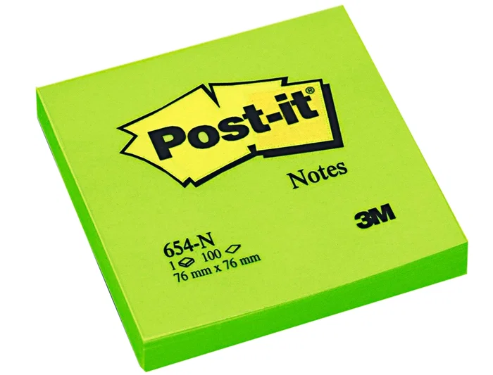 Post-it Bloc de notas adhesivas quita y pon 76x76 mm verde neón con 100 hojas