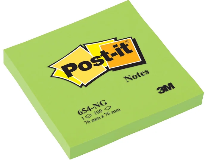Post-it Bloc de notas adhesivas quita y pon 76x76 mm verde neón con 100 hojas