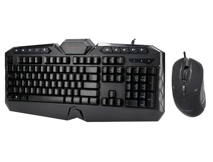 Q-connect Set Teclado y Ratón con Cable, Iluminación LED, Color Negro