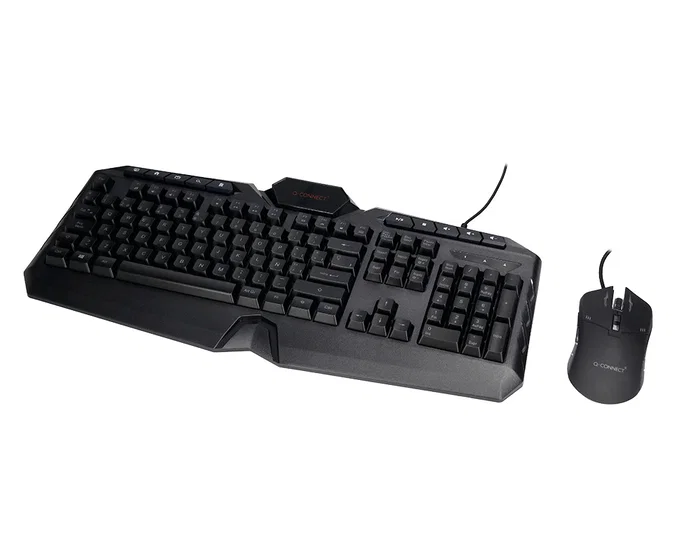 Q-connect Set Teclado y Ratón con Cable, Iluminación LED, Color Negro