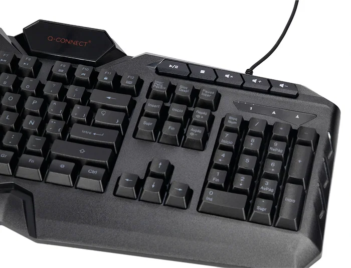 Q-connect Set Teclado y Ratón con Cable, Iluminación LED, Color Negro