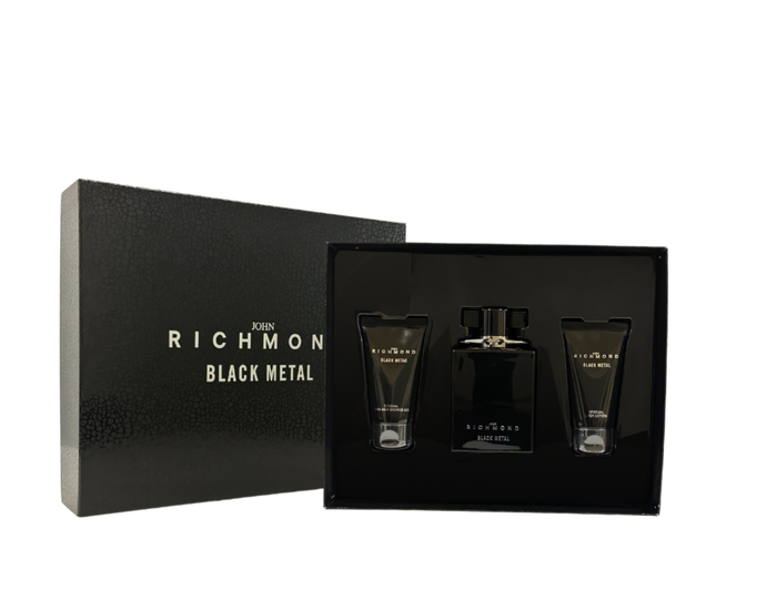 Set John Richmond: Black Metal, Natural, Cleansing, Shower Gel, 50 ml + Black Metal, Body Lotion, 50 ml + Black Metal, Eau De Parfum, For Men, 100 ml Set John Richmond: Black Metal, Natural, Cleansing, Shower Gel, 50 ml + Black Metal, Body Lotion, 50 ml + Black Metal, Eau De Parfum, For Men, 100 ml