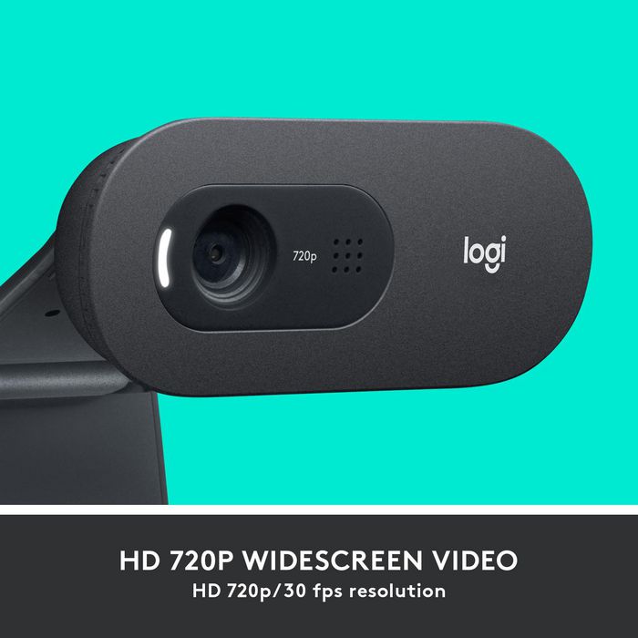 Logitech C505 Webcam HD 720p/30fps con Micrófono Omnidireccional, Campo de Visión 60°, Clip Universal y Cable USB Largo - Videollamadas Nítidas
