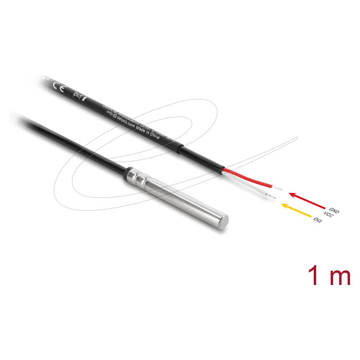 DeLOCK 91406 Cable para sensor/actuador con 2 extremos de cable abiertos DS18B20, 1 m