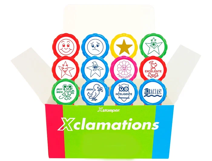 X'stamper Sello Emoticono Uso Escolar Expositor de 12 Unidades Surtidas