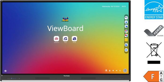 ViewSonic IFP8653 Pantalla Interactiva 86" 4K UHD 3840x2160 40 Puntos Táctiles Android 14 Octa-Core 8GB RAM 128GB Almacenamiento Negro