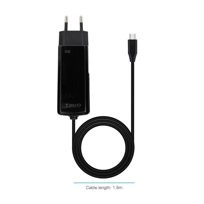 TooQ TQLC-USBCGAN65PD-C Cargador GAN USB-C PD 65W Universal Portátil Interior Corriente Alterna Negro 1.8m TooQ TQLC-USBCGAN65PD-C Cargador GAN USB-C PD 65W Universal Portátil Interior Corriente Alterna Negro 1.8m