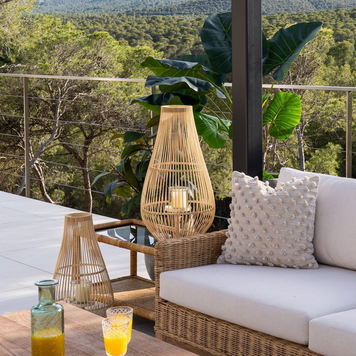 Farol Portavelas Natural Bambú 35 X 35 X 66 cm
