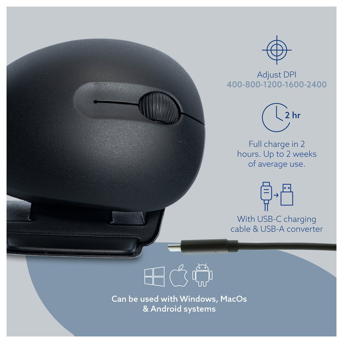 R-Go Twister Ratón Ergonómico Vertical Ambidiestro Inalámbrico Bluetooth y USB Óptico 2400 DPI Negro