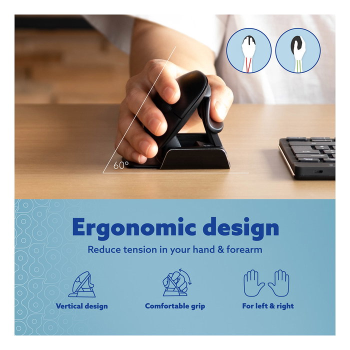 R-Go Twister Ratón Ergonómico Vertical Ambidiestro Inalámbrico Bluetooth y USB Óptico 2400 DPI Negro