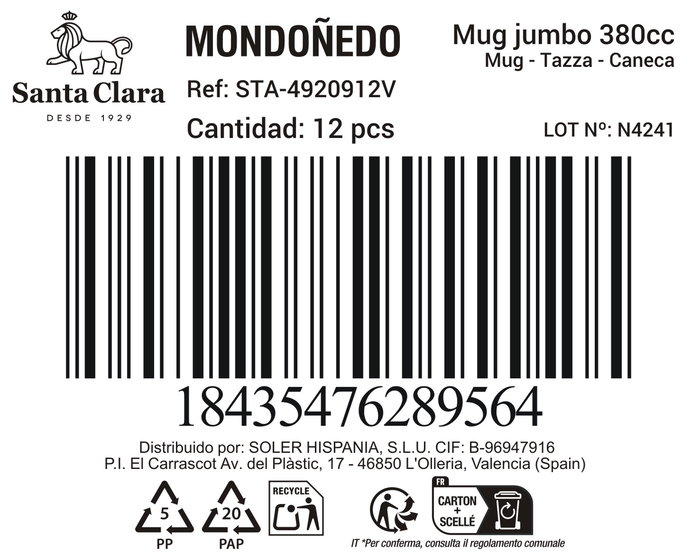 Inde #-36 Mug Jumbo Mondoñedo Verde, 380 cc, 8.9 x 11 cm (12 Unidades)