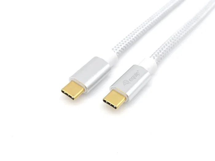 Equip Cable USB 3.2 Gen 2 USB-C a USB-C 1 m, 10 Gbps, PD 100W, DP Alt Mode 4K@60Hz, E-Mark, Malla Trenzada, Conectores Dorados - Blanco