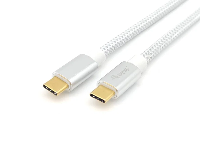 Equip Cable USB 3.2 Gen 2 USB-C a USB-C 1 m, 10 Gbps, PD 100W, DP Alt Mode 4K@60Hz, E-Mark, Malla Trenzada, Conectores Dorados - Blanco