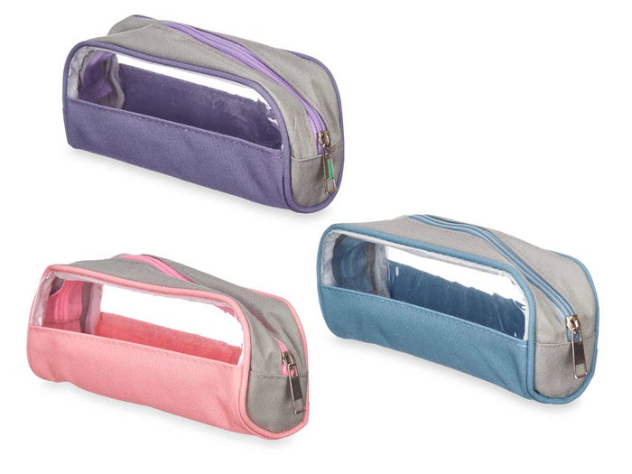 Pincello Estuche de Tela Transparente Surtido Azul, Morado, Rosa 23 x 5.5 x 8 cm (Set de 24)