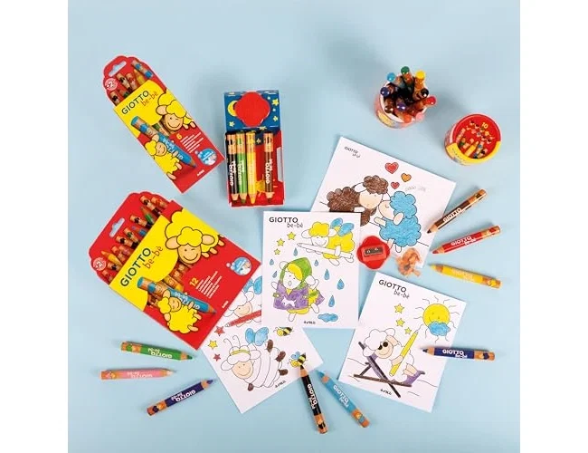 Giotto Lápices de colores super bebe caja de 12 colores surtidos + sacapuntas