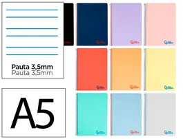 Liderpapel Cuaderno Espiral A5 Wonder, Tapa Plástico, 80 Hojas, 90g, Pauta 3.5mm con Margen, Colores Surtidos