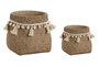 DKD Home Decor Set de 2 Maceteros de Cemento con Pompones Marrón Claro