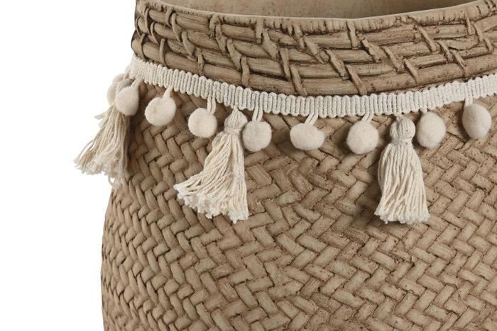 DKD Home Decor Set de 2 Maceteros de Cemento con Pompones Marrón Claro DKD Home Decor Set de 2 Maceteros de Cemento con Pompones Marrón Claro