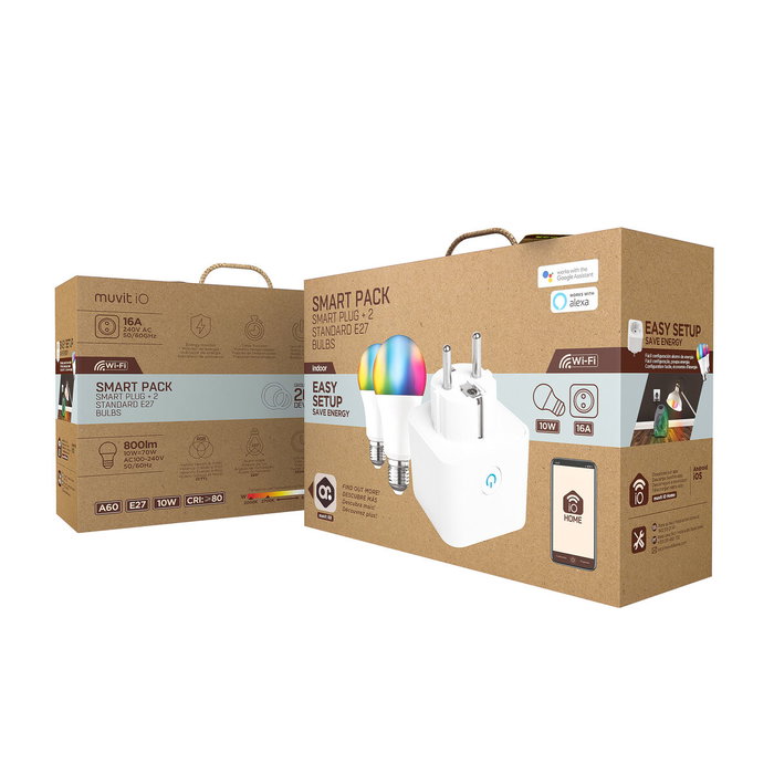 muvit iO Pack Smart: Enchufe Inteligente + 2 bombillas A6 E27 800lm