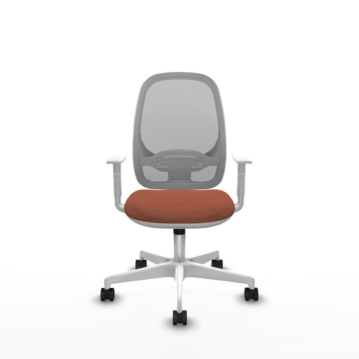 Silla de oficina Cilanco con mecanismo Sincro tapizada con Tela color Marrón y malla color Gris. Equipada con lumbar 1D, Reposabrazos blancos y Ruedas 65mm nailon Silla de oficina Cilanco con mecanismo Sincro tapizada con Tela color Marrón y malla color Gris. Equipada con lumbar 1D, Reposabrazos blancos y Ruedas 65mm nailon