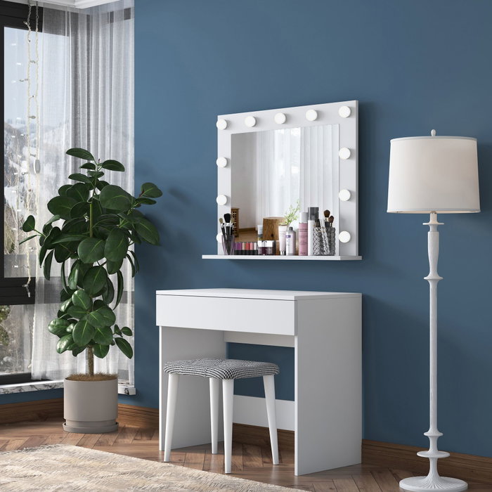 Hanah Home BJ121 - 2934 Mesa de Maquillaje Tocador Blanco Aglomerado Melamina 90cm