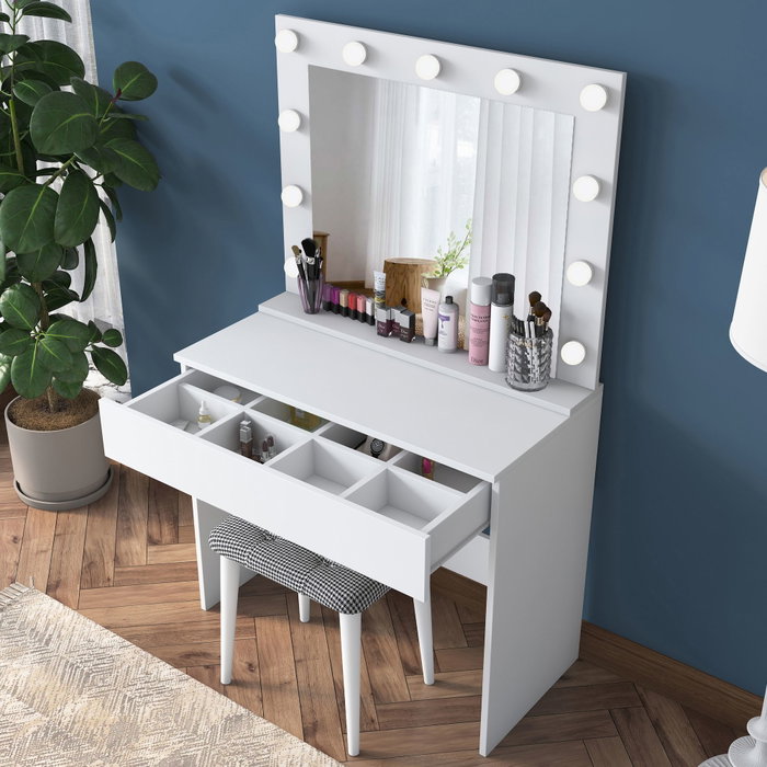 Hanah Home BJ121 - 2934 Mesa de Maquillaje Tocador Blanco Aglomerado Melamina 90cm