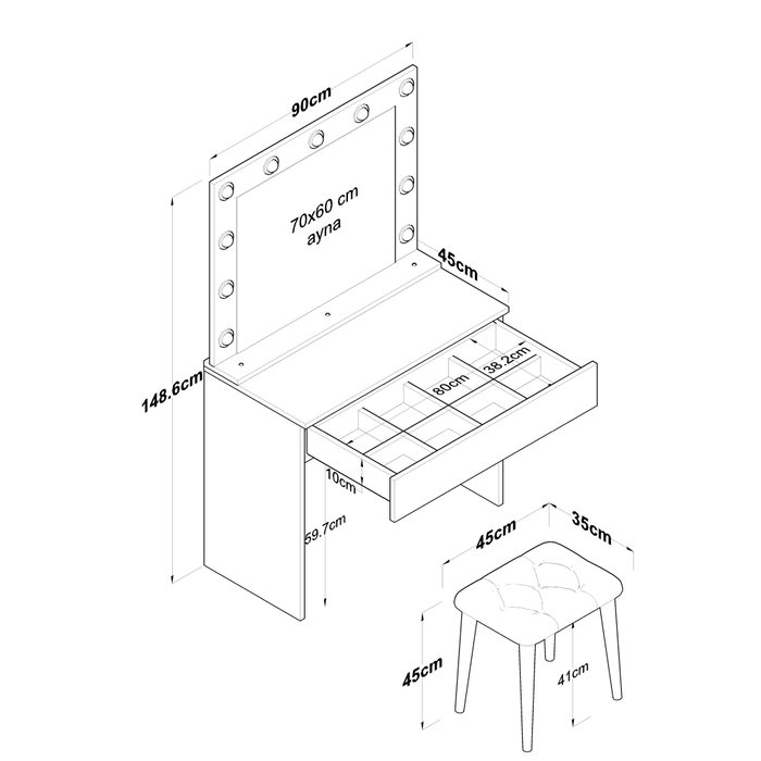 Hanah Home BJ121 - 2934 Mesa de Maquillaje Tocador Blanco Aglomerado Melamina 90cm