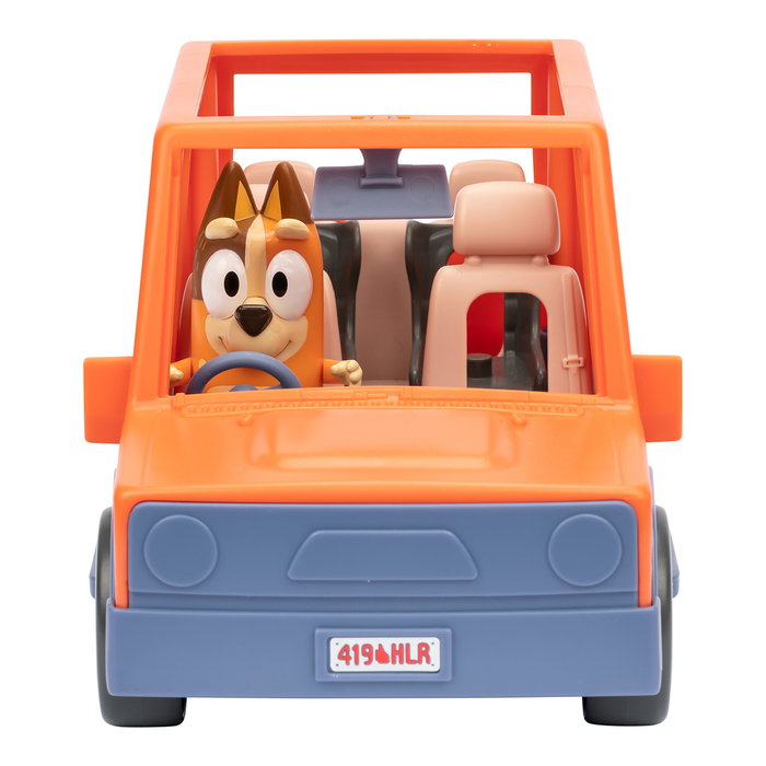 Moose 4x4 Familia Bluey 17661 Todoterreno con Figura Articulada de Chilli para Viajes por Carretera, Incluye 4 Figuras Bluey, +3 Años