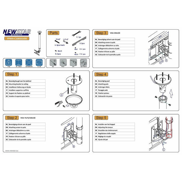 Soporte TV Neomounts FPMA-C100SILVER 10" 30" 12 kg
